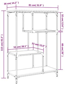 Βιβλιοθήκη Καφέ Δρυς 81 x 36 x 115 εκ. Επεξεργ. Ξύλο / Ατσάλι - Καφέ