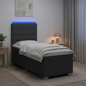 vidaXL Κρεβάτι Box Spring με Στρώμα και LED Σκούρο Γκρι 90 x 190 cm