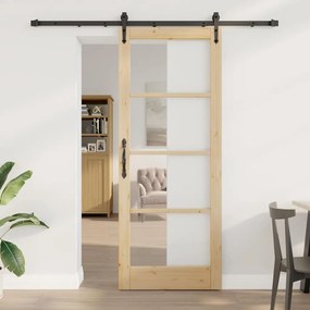 vidaXL Συρόμενη Πόρτα με Σετ Εξαρτημάτων 83x211 cm Συμπαγές Ξύλο Πεύκου