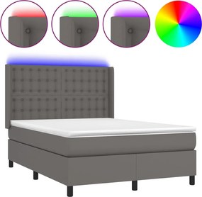vidaXL Κρεβάτι Boxspring με Στρώμα &amp; LED Γκρι 140x200 εκ. Συνθ. Δέρμα