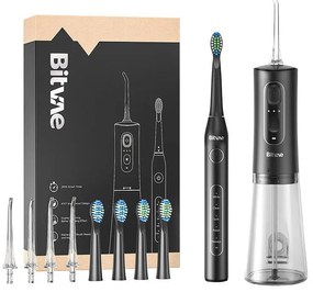 Sonic toothbrush with tips set and water flosser Bitvae D2+C2 (black)