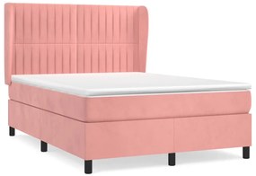 vidaXL Κρεβάτι Boxspring με Στρώμα Ροζ 140x190 εκ. Βελούδινο