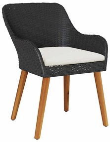 vidaXL Σέτ φαγητού για κήπο με μαξιλάρι 9 pcs Μαύρο συνθετικό ρατάν