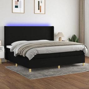 Κρεβάτι Boxspring με Στρώμα &amp; LED Μαύρο 200x200 εκ. Υφασμάτινο - Μαύρο