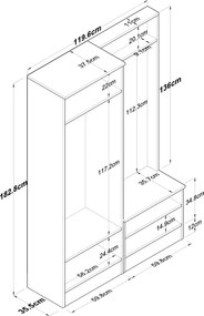 Έπιπλο Εισόδου Λευκό / Καρυδιά P6 119,6x35,5x182,8