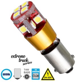 GloboStar® 81294 Λάμπα Φορτηγού BA9S - T4W 3rd Generation Can-Bus Extreme Truck Series LED 12 SMD 3030 6W 900lm 360° DC 24-32V IP20 Ψυχρό Λευκό 6000K