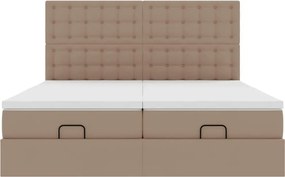 VidaXL Οθωμανικό κρεβάτι με στρώματα & LEDs Cappuccino Faux Leather