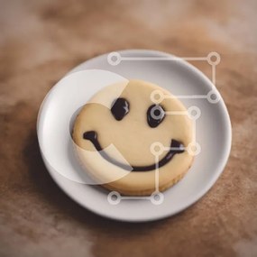 Intra Συλλεκτικό Ξύλινο Παζλ Plywood  4mm - Μπισκότο Smiley Face με παγωμένο σοκολάτα σε λευκό πιάτο Σε Ξύλινο Κουτί - Διαστάσεις: 10x10 cm – 25 κομμάτια