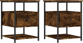 vidaXL Κομοδίνα 2 τεμ. Καπνιστή Δρυς 40 x 42 x 56 εκ. Επεξεργ. Ξύλο