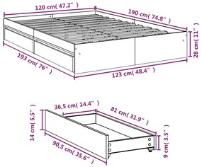 Πλαίσιο Κρεβατιού με συρτάρια Sonoma Δρυς 120x190εκ. Επεξ. Ξύλο - Καφέ