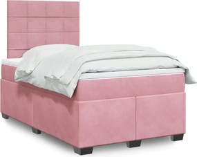 vidaXL Κρεβάτι Boxspring με Στρώμα Ροζ 120x190 εκ. Βελούδινο