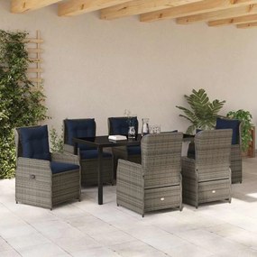 vidaXL Σέτ φαγητού για κήπο με μαξιλάρι 7 pcs Γκρι Πολυ ράταν