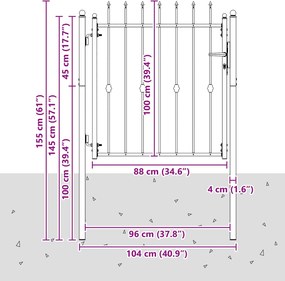 vidaXL Πύλη Φράχτη ASTEN 100 x 100 cm Κλειδώσιμο Μέταλλο Μαύρο