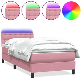 vidaXL Κρεβάτι Boxspring με Στρώμα &amp; LED Ροζ 90x220 εκ. Βελούδινο