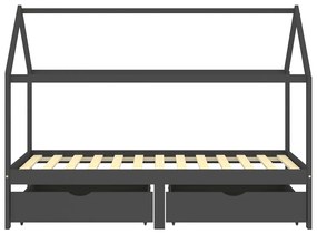 vidaXL Πλαίσιο Κρεβατιού Παιδ. Σκ. Γκρι 90x200εκ από Πεύκο & Συρτάρια