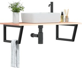 vidaXL Ράφι Νιπτήρα Τοίχου από Ατσάλι / Μασίφ Ξύλο Δρυός