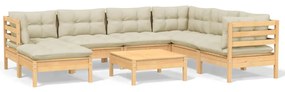 vidaXL Σαλόνι Κήπου Σετ 8 Τεμαχίων Μασίφ Ξύλο Πεύκου & Κρεμ Μαξιλάρια