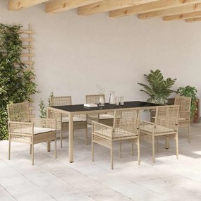 vidaXL Σέτ φαγητού για κήπο 7 pcs Μπεζ Πολυ ράταν