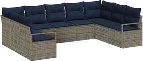 vidaXL Σετ Καναπέ με μαξιλάρι 9 pcs Γκρι συνθετικό ρατάν