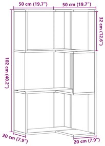 Βιβλιοθήκη Γωνιακή 3Επ Όψη Παλαιού Ξύλου 50x50x102εκ Επεξ. Ξύλο - Καφέ