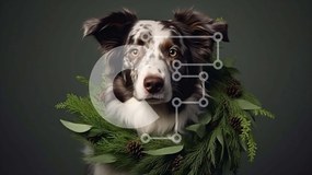 Intra Συλλεκτικό Ξύλινο Παζλ Plywood  4mm - Σκύλος Border Collie που φορά διακοσμητικό στεφάνι Σε Ξύλινο Κουτί - Διαστάσεις: 10x10 cm – 25 κομμάτια