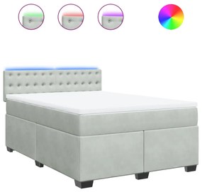 vidaXL Κρεβάτι Boxspring με Στρώμα Ανοιχτό Γκρι 160x200 εκ. Βελούδινο