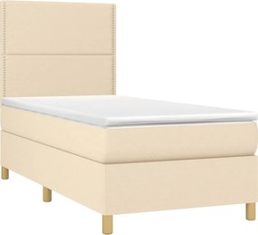 vidaXL Κρεβάτι Boxspring με Στρώμα &amp; LED Κρεμ 90x190 εκ. Υφασμάτινο
