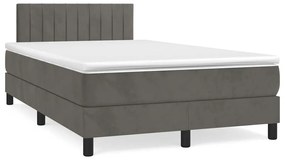 vidaXL Κρεβάτι Boxspring με Στρώμα & LED Σκ.Γκρι 120x190εκ. Βελούδινο