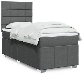 vidaXL Κρεβάτι Boxspring με Στρώμα Σκούρο Γκρι 90x200 εκ. Υφασμάτινο