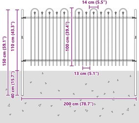 vidaXL Φράχτης Καμάρας με Άκρες DRONTEN 200 x 150 cm Μαύρο