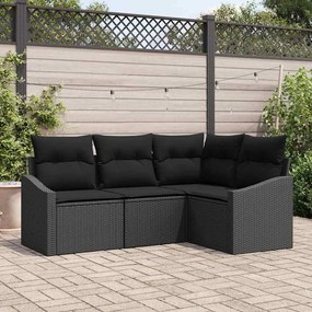 vidaXL Σετ Καναπέ με μαξιλάρι 4 pcs Μαύρο συνθετικό ρατάν