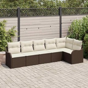 vidaXL Σετ Καναπέ Κήπου με μαξιλάρι 6 pcs Καφέ Πολυ ράταν
