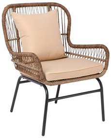 SALSA MAX Πολυθρόνα Μέταλλο Βαφή Μαύρο, Wicker Φυσικό, Μαξιλάρι Μπεζ 64x69x89cm Ε243,Κ