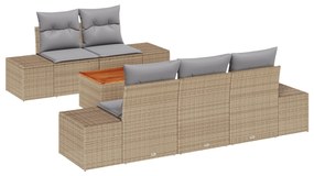 vidaXL Σετ 6 Τεμαχίων Καναπέ Κήπου Με Μαξιλάρια Μπεζ Πολυ Ρατάν Ακακία
