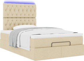 vidaXL Οθωμανικό κρεβάτι με στρώμα &amp; LEDs Cream 120x200cm ύφασμα