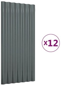 vidaXL Πάνελ Οροφής 12 τεμ. Ανθρακί 80x36 εκ Γαλβανισμένος χάλυβας