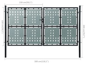 vidaXL Πόρτα Περίφραξης Μονή Μαύρη 300 x 200 εκ.