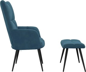 vidaXL Πολυθρόνα Relax Μπλε Βελούδινη με Σκαμπό