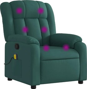 vidaXL Πολυθρόνα Μασάζ Ανακλινόμενη Σκούρο Πράσινο Υφασμάτινη