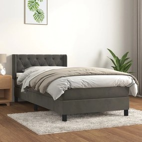 Κρεβάτι Boxspring με Στρώμα Σκούρο Γκρι 80x200 εκ. Βελούδινο - Γκρι