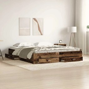 Bed Frame με Συρτάρια Παλαιού Ξύλου 180x200 εκ. Κατασκευασμένο Ξύλο
