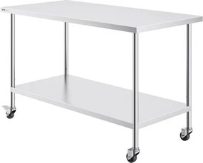 VEVOR Stainless Steel Work Table Commercial Prep Table 30x60 Inch With 4 Casters