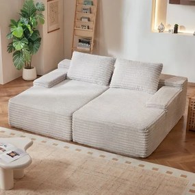 VEVOR Oversized Double Chaise Lounge 82.7-Inch Corduroy Loveseat Sofa Beige