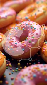 Intra Συλλεκτικό Ξύλινο Παζλ Plywood 4mm - Νόστιμη εικόνα με πολύχρωμα ντόνατς με ψεκασμούς Σε Ξύλινο Κουτί - Διαστάσεις: 10x10 cm – 25 κομμάτια