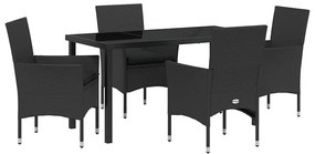 vidaXL Σέτ φαγητού για κήπο με μαξιλάρι 5 pcs Μαύρο Πολυ ράταν