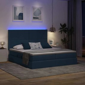 vidaXL LED Κρεβάτι αποθήκευσης με στρώμα Μπλε 200 x 200 cm Ύφασμα