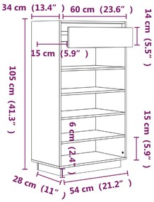 Παπουτσοθήκη Γκρι 60 x 34 x 105 εκ. από Μασίφ Ξύλο Πεύκου - Γκρι