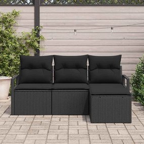 vidaXL Σετ Καναπέ Κήπου 4 pcs Μαύρο Πολυ rattan, βαμμένο ατσάλι