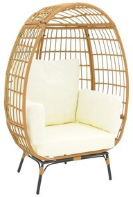 Πολυθρόνα Frox wicker rattan φυσικό-μεταλλικό φυσικό-μαύρο πόδι-μπεζ μαξιλάρι 96x76x145εκ