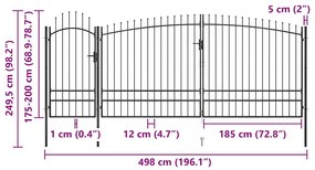 vidaXL Καγκελόπορτα με Λόγχες Μαύρη 5 x 2,45 μ.